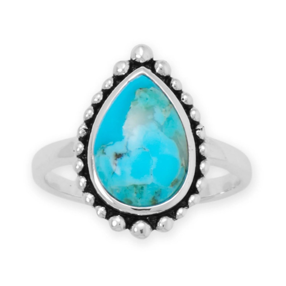 NWT Oxidized Turquoise Bead Edge Ring - 925 Sterling Silver